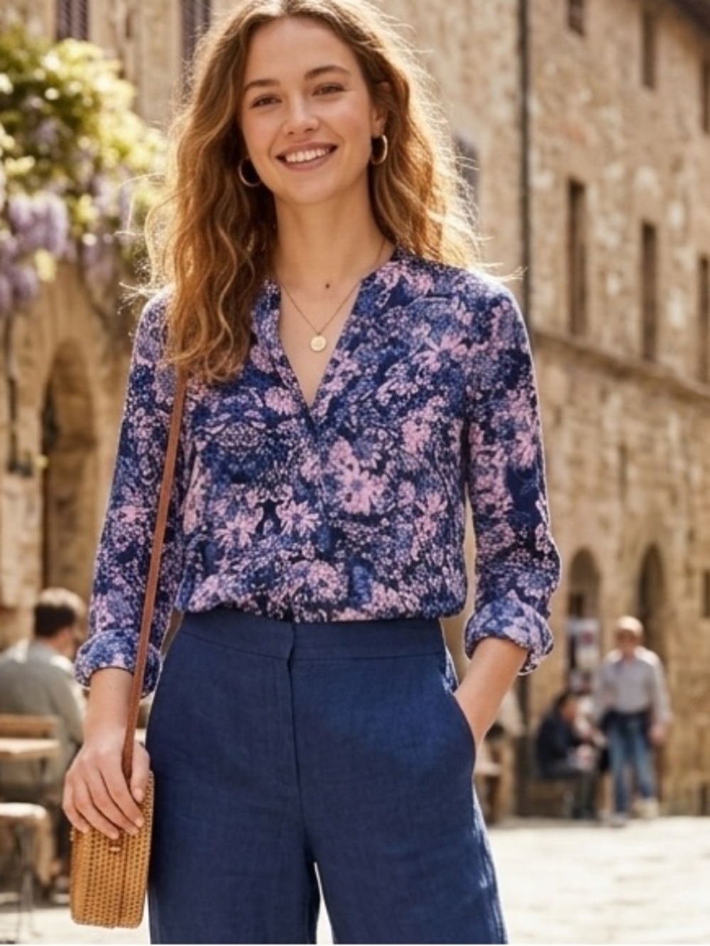 Rebecca Taylor 100% Silk Floral Print Popover Blouse, Size 4 (M)